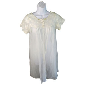 Vintage Radcliffe Peignoir Babydoll Negligee Nightgown Petite Ivory Nylon Lace